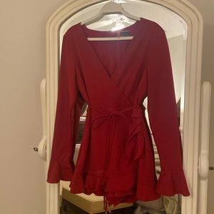 Red Mini Dress with long sleeves and belt